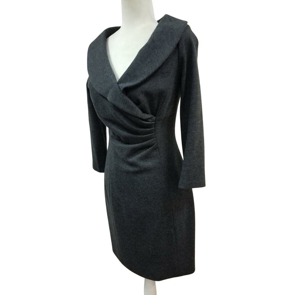 Kay Unger Gray Wool Ruched Sheath Dress Size 6 - Picture 3 of 9
